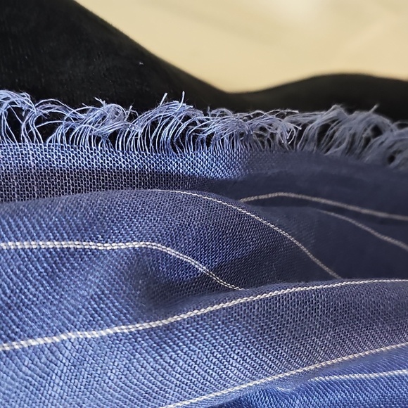 NWT BCBG Linen Blue & White Stripe Wrap Scarf with Fringe 24"x72" - Picture 9 of 10